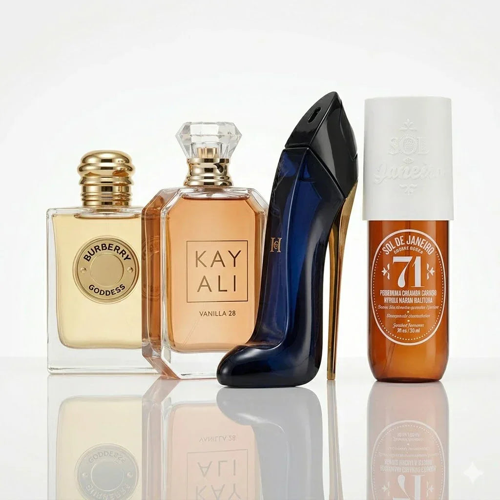 Parfümset mit 4 Parfüms | Burberry Goddess, Kayali Vanilla 28, CH Good Girl, Sol de Janeiro '71.